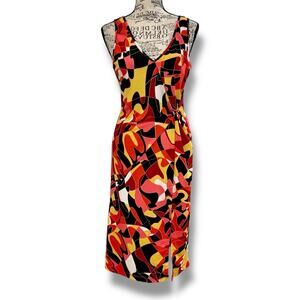 Vintage 90s Y2K BCBG Paris Multicolor Sleeveless Side Ruched Dress - Made in USA
